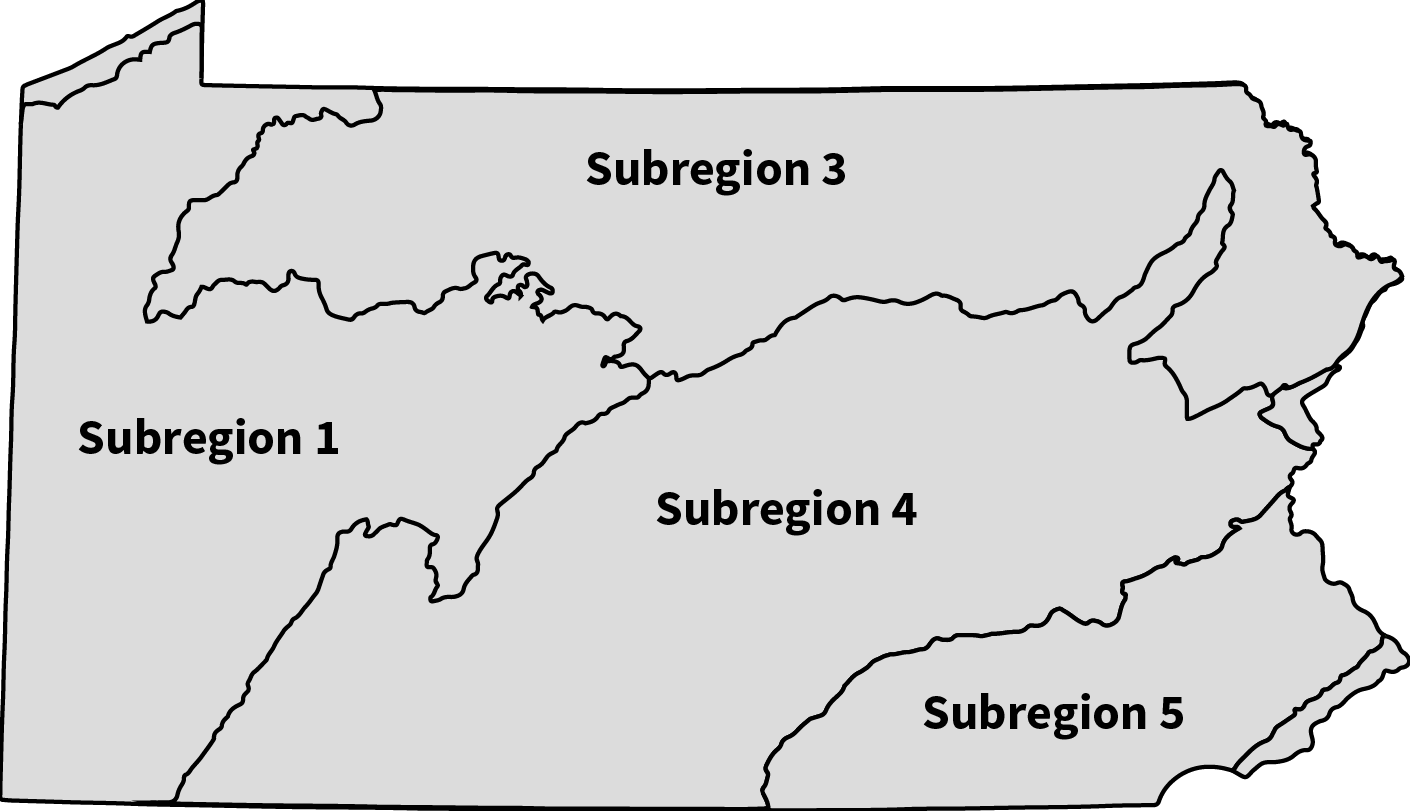 Map of Pennsylvannia Regions.