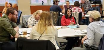 Project team working together at a 2019 adaptation workshop 