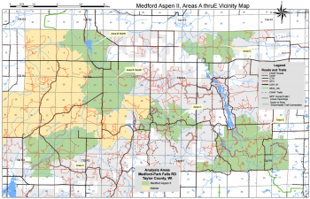 Map of the proposed Medford Aspen 2 project. Areas shaded in green are included in the project area. 