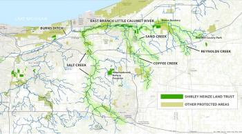 Map showing the East Branch of the Little Calumet River and Shirley Heinze Land Trust areas